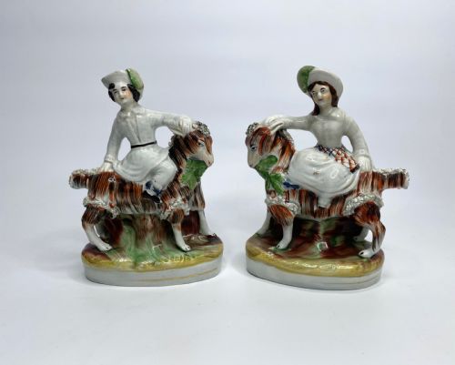 Pair Staffordshire Royal Children on Goats, C. 1850.