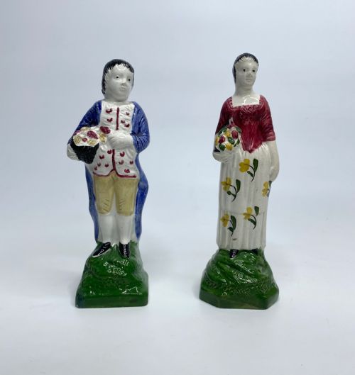 Pair Pratt Glazed English Pottery Figures, C. 1800.