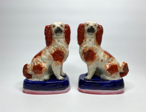 Pair Staffordshire Pottery Spaniels, C. 1850.