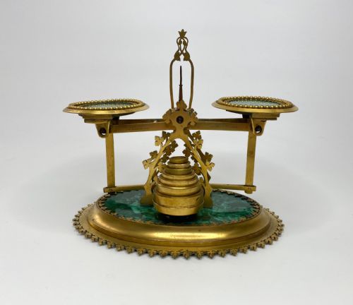 fig 1. Malachite postal scales, Halstaff & Hannaford, London, c. 1850.