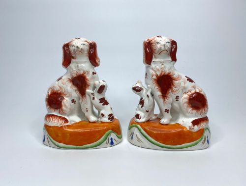 Pair Staffordshire Spaniel Groups, C. 1850.