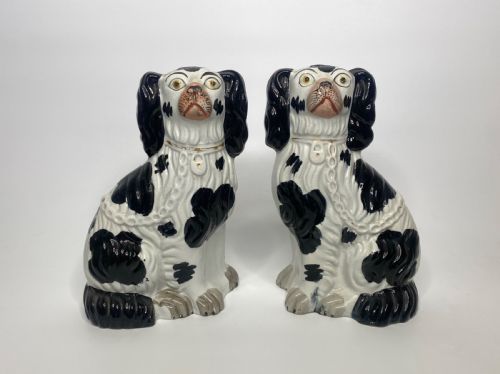 Pair Staffordshire Pottery Spaniels, C. 1850.
