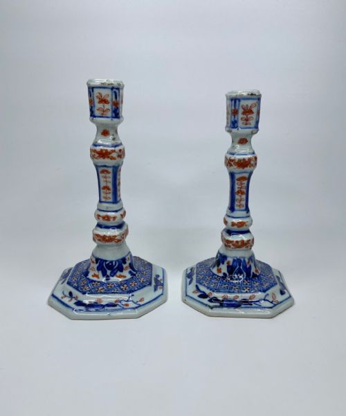 Chinese Imari Candlesticks, C. 1720, Kangxi Period.