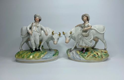 Staffordshire Pottery Cow Groups, C. 1860.