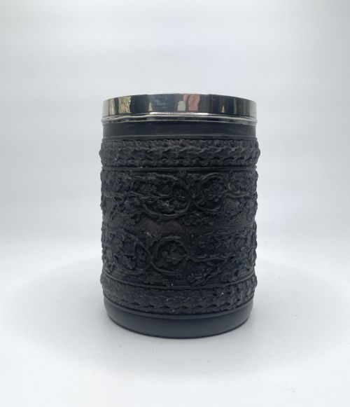 fig 1. Wedgwood black basalt mug, silver mounted, d. 1808.