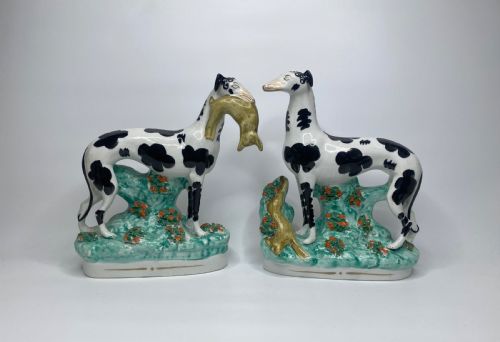 Staffordshire Pottery Greyhounds, C. 1850.