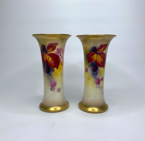 Pair Royal Worcester Vases. Blackberries, Kitty Blake, D. 1936.