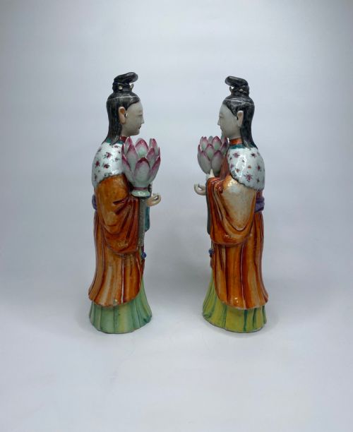 fig 1. Pair Chinese porcelain candlesticks, c. 1760. Qianlong Period.