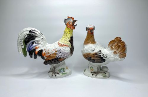 Pair Meissen Porcelain Covered and Hen, C. 1920.