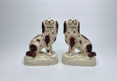 Pair Staffordshire Pottery Spaniels, C. 1840.
