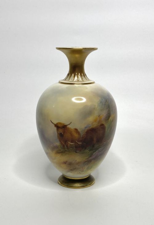 Royal Worcester Vase, Highland Cattle, Harry Stinton, D. 1905.