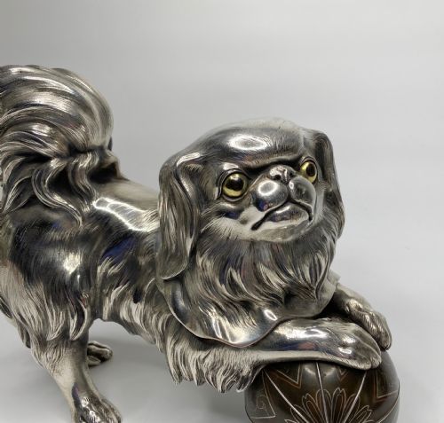 fig 1. Japanese silvered bronze Chin puppy. c. 1900, Meiji Period.