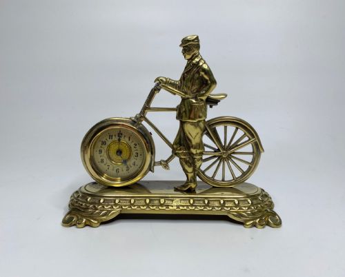 Brass Cyclist and Bicycle Clock, England, C. 1910.