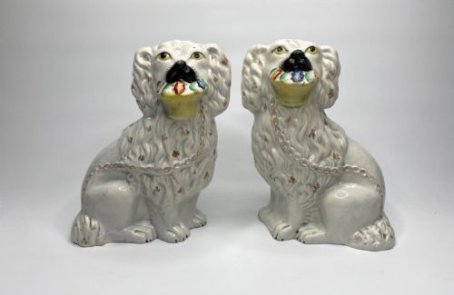 Rare Pair Staffordshire Little Lion Dogs, C. 1860.