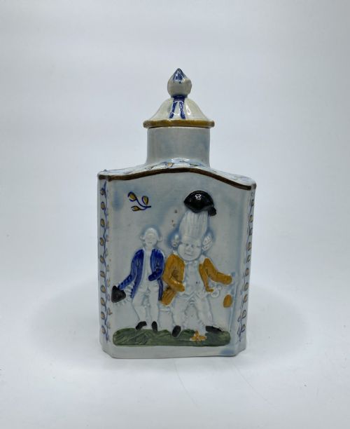 Prattware Pottery ‘Macaroni’ Tea Caddy & Cover, C. 1800.