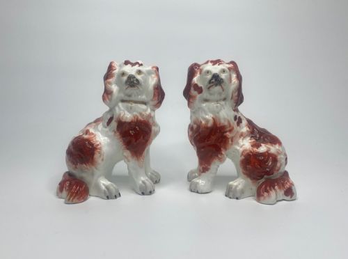Pair Staffordshire Porcellaneous Spaniels, C. 1840.