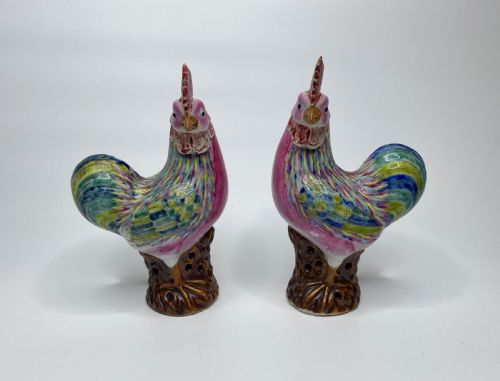 Two Chinese Porcelain Cockerels, C. 1890, Qing Dynasty.