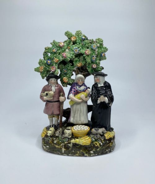 Staffordshire Pottery Tithe Pig Bocage Group, C. 1840.