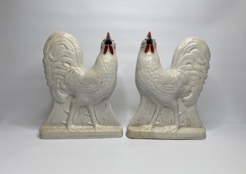 Pair of Staffordshire Pottery Cockerels, C. 1870.