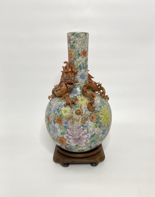 Chinese Millefleur Dragon Vase, Republic Period.