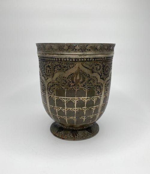 Bidri Silver Inlaid Mortar, India, Early 19th Century.