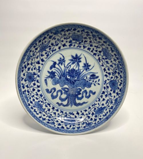 Chinese Porcelain Lotus Bouquet Dish, 18th Century.