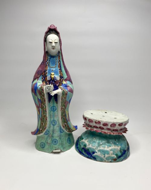 fig 1. Chinese porcelain Guanyin and stand, 19th C. Qing Period.
