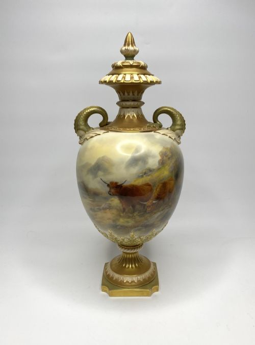 Royal Worcester Vase, Highland Cattle, John Stinton, D. 1912.