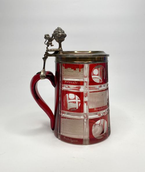 Bohemian Spa Glass Silver Mounted Tankard, D. 1860.