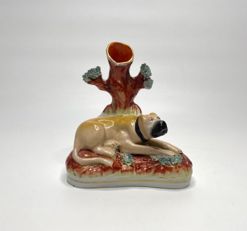 Staffordshire Pottery Mastiff Spill Vase, C. 1855.