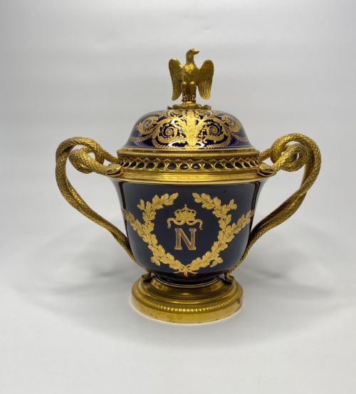 Sevres Style Napoleon Ormolu Mounted Pot Pourri & Cover, C. 1870.