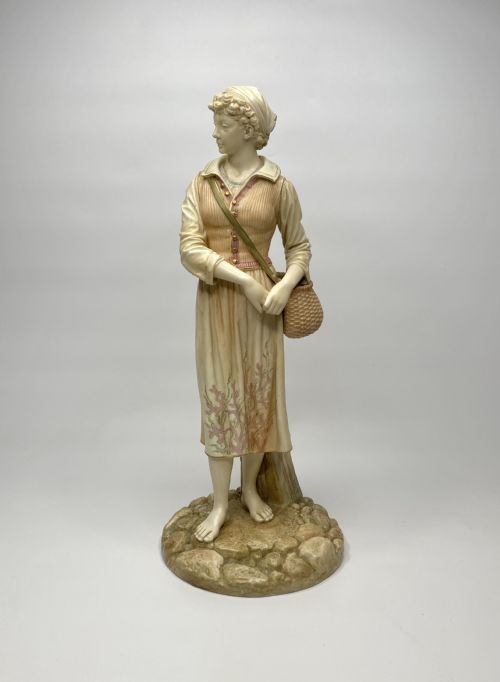 Royal Worcester French Fisher Girl, James Hadley, D. 1888.