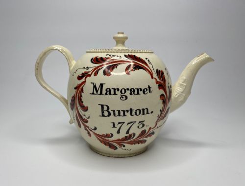 Leeds Creamware Teapot, Margaret Burton, 1773.