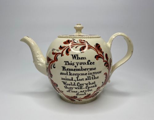 fig 2. Leeds creamware teapot, Margaret Burton, 1773.