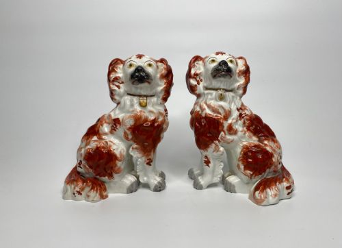 Pair Staffordshire Pottery Spaniels, C. 1845.