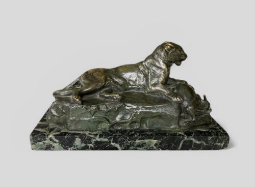 Bronze Panther Holding a Muntjac Deer, Antoine-louis Barye, C. 1865.
