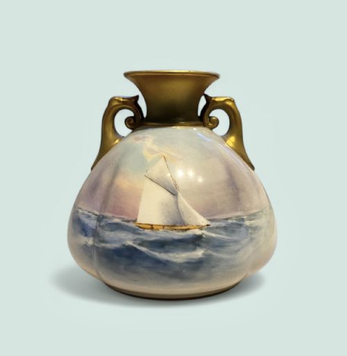 Royal Worcester Porcelain Vase, Yachting, Raymond Rushton, D. 1910.