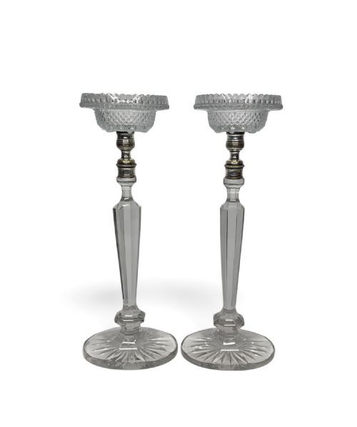 Clarke’s Patent Cricklite Glass Candlesticks, C. 1900.