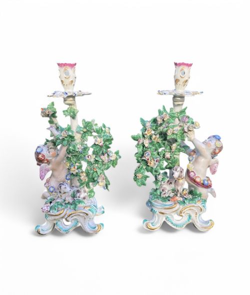 PAIR BOW PORCELAIN BOCAGE CANDLESTICKS C 1765 - ADDITIONAL PHOTO 1