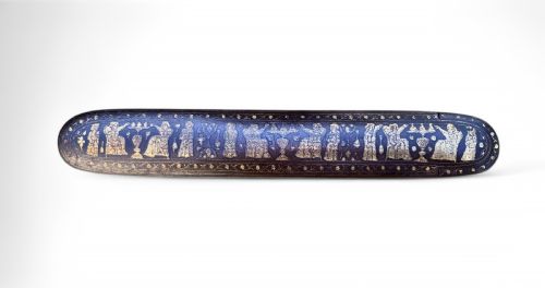 fig 1. Qajar damascened steel pen case, Qalamdan, 19th Century.
