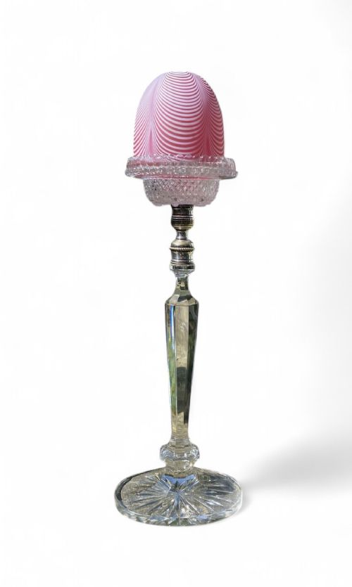 fig 1. Pair Clarke’s Patent Cricklite candlesticks & shades, c. 1890.