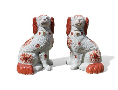 Pair Staffordshire Pottery Spaniels, C. 1860.