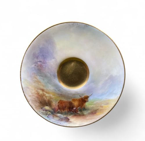 fig 1. Royal Worcester cup and saucer, Highland Cattle, H.Stinton, d.1919.