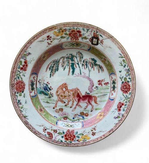Chinese Porcelain Dish, Horses, C. 1730, Yongzheng Period.