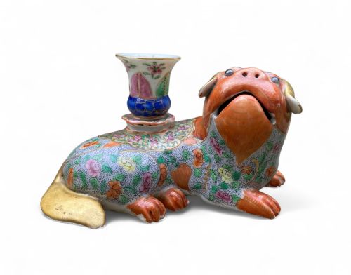 fig 1. Pair Chinese porcelain pug dog candlesticks, c. 1840.