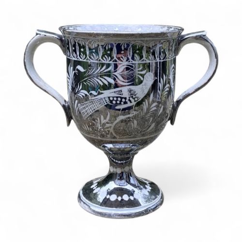 Staffordshire Silver Lustre Pea Hen Loving Cup, C. 1830.