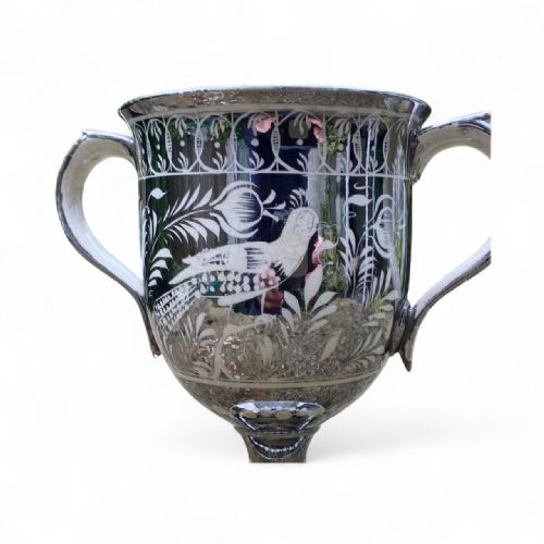 fig 1. Staffordshire silver lustre Pea Hen loving cup, c. 1830.