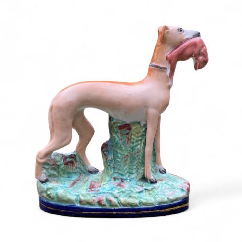 fig 1. Pair Staffordshire pottery Greyhounds, c. 1860.