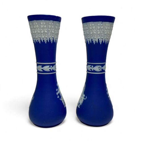 WEDGWOOD BLUE JASPER CLASSICAL RELIEF VASES C 1880 - ADDITIONAL PHOTO 1