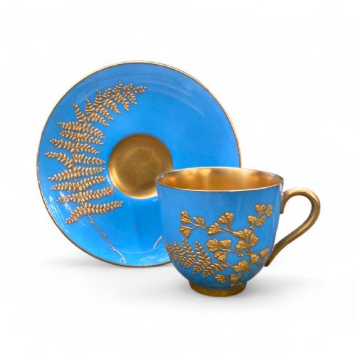 Royal Worcester Cup and Saucer, Ferns, D. 1916.